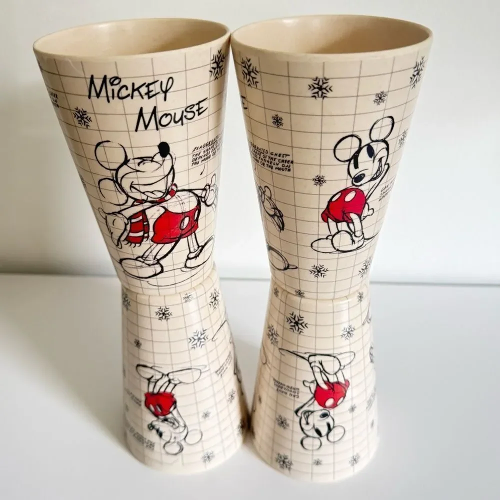 Disney Mickey Mouse Vintage Retro Cup Set Of 4 Collectible Kitchen Drinkware